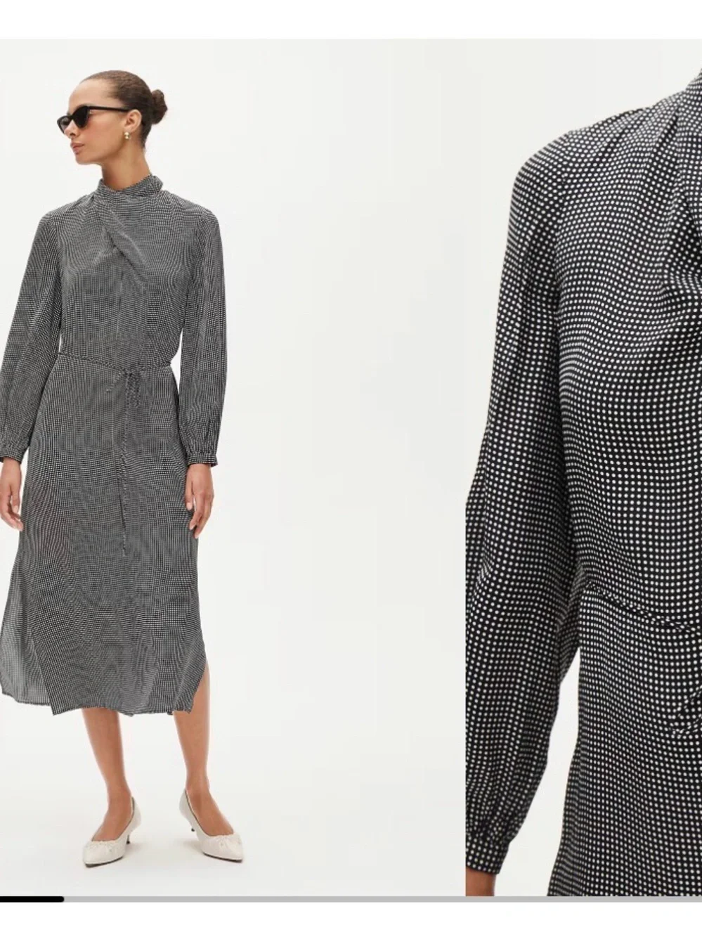 J. Crew Black and White Scarf-Neck Midi Shift Dress